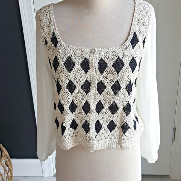 lola Tops - Lola Vested Blouse w/Diamond Crochet Pattern